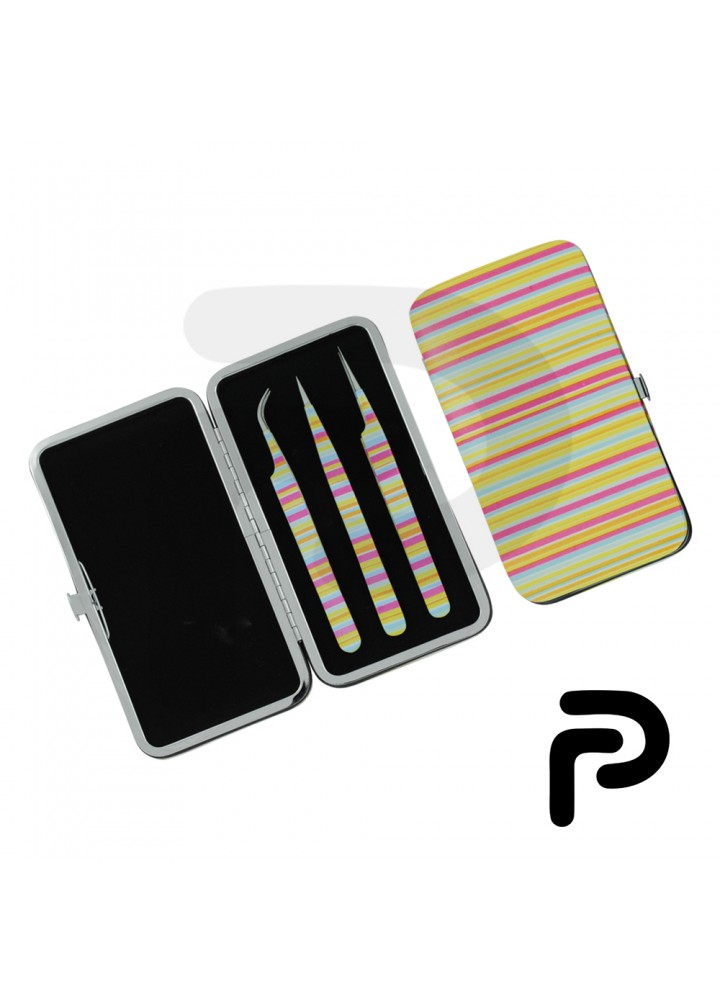 Eyelash Extension Tweezers 3 Piece Set with Magnet Cases & Pouches